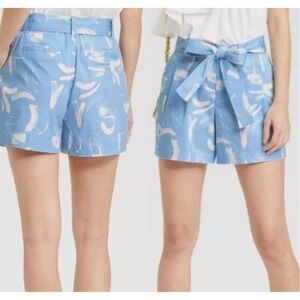 A New Day Womens Blue Abstract Print Pleated Belted Shorts Size 6